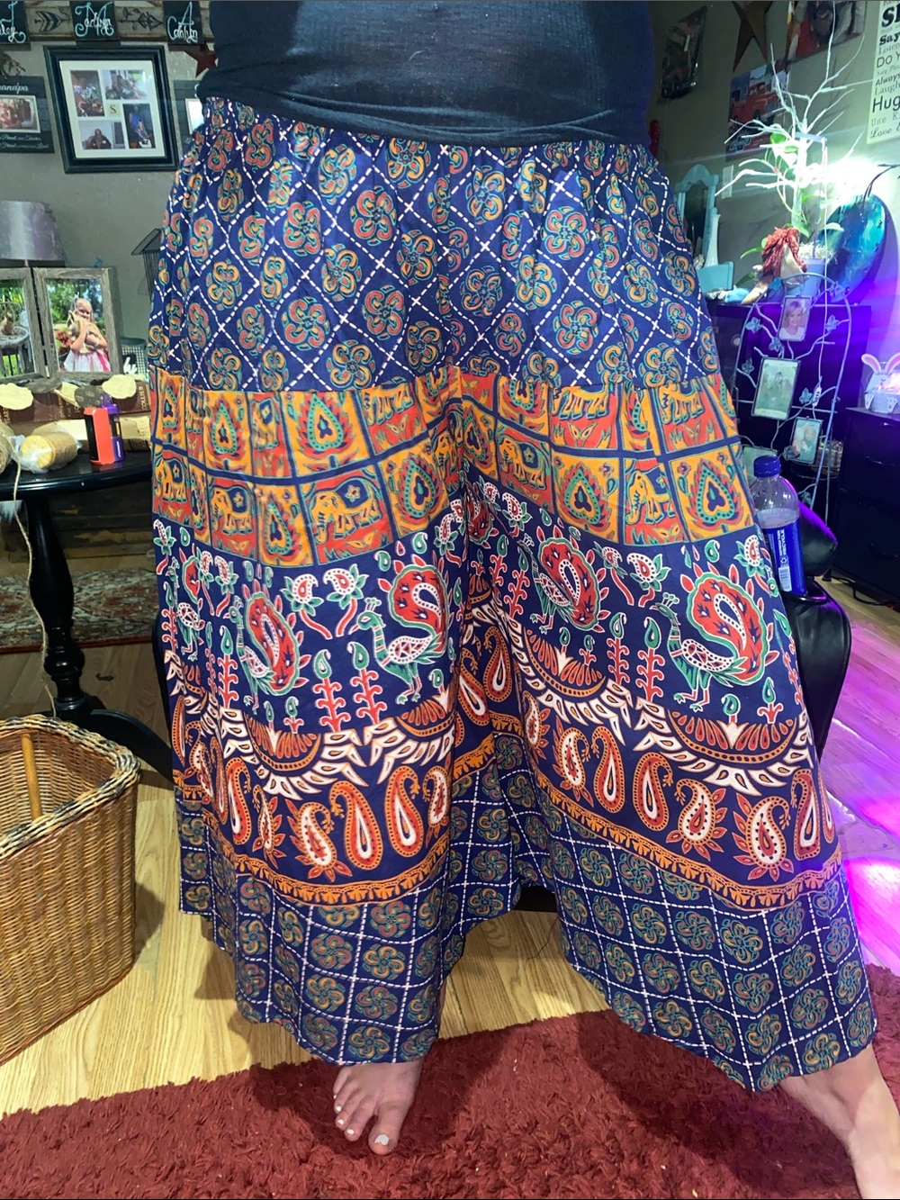 Bohemian Paisley Print Super wide leg pants- Navy & Orange from KATMANDU TRADING